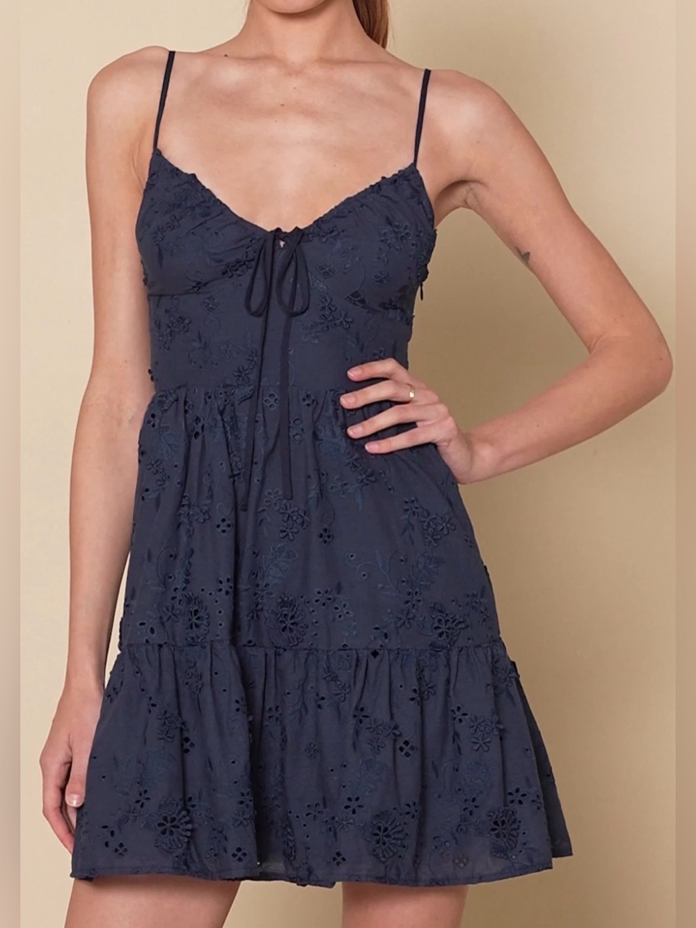✨ Lulus Adorable in Athens Navy Blue Eyelet Embroidered Mini Dress ✨